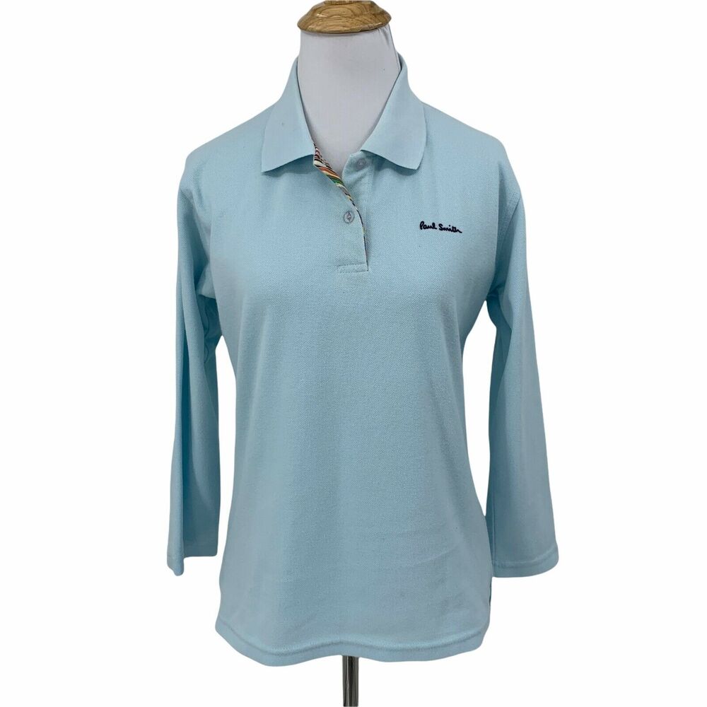 Paul Smith Polo Shirt Girls XL Extra Large Sky Blue Cotton Quarter Sleeve Preppy